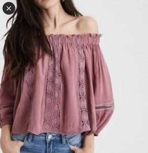 American Eagle top off the shoulder boho crop top XS NWT